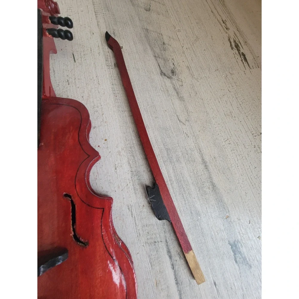 Vintage wooden violin bow display Xmas home decor music figure unique